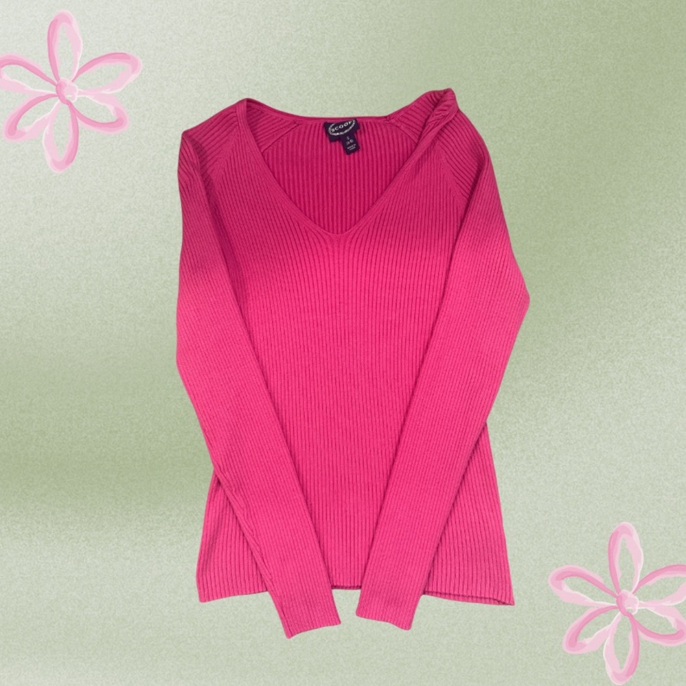 Pink Ribbed V-Neck long sleeve